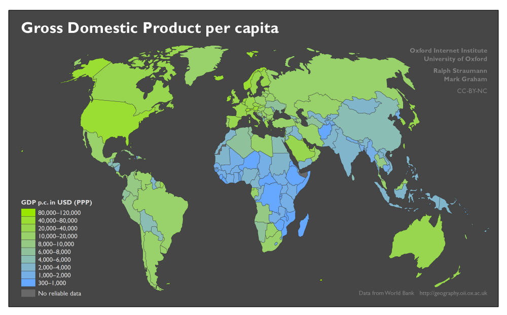 This picture shown different countries' GDP per capita around the world. 