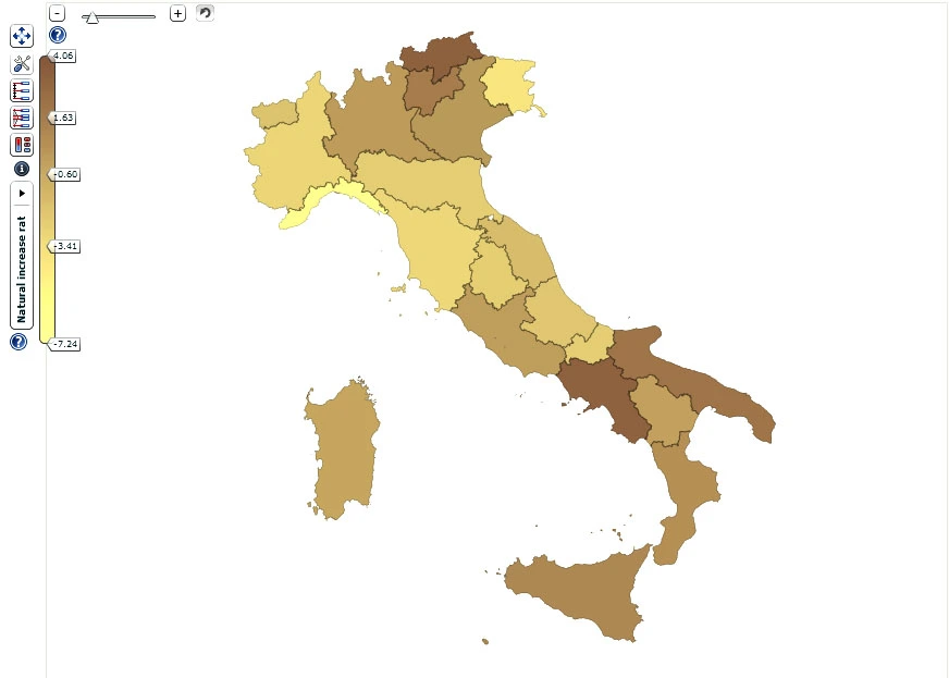 This map shown the NIR of different region in Italy's local scale.