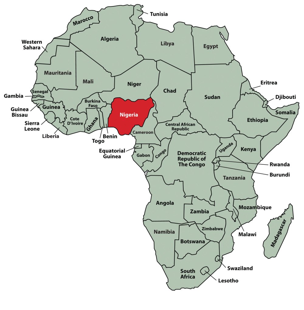 Nigeria in Africa map